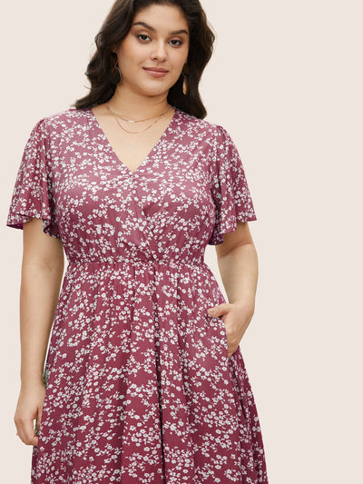GracefulBloom | Bloom Jurk - Ditsy Bloemen Elastische Taille Ruffles Zak Knie Jurk